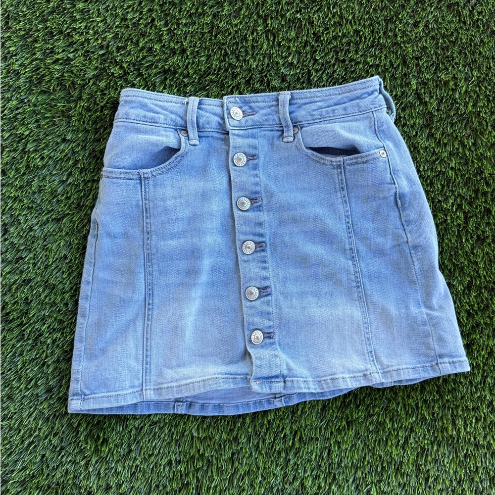 American Eagle Outfitters Light Blue Button-Up Mini Skirt